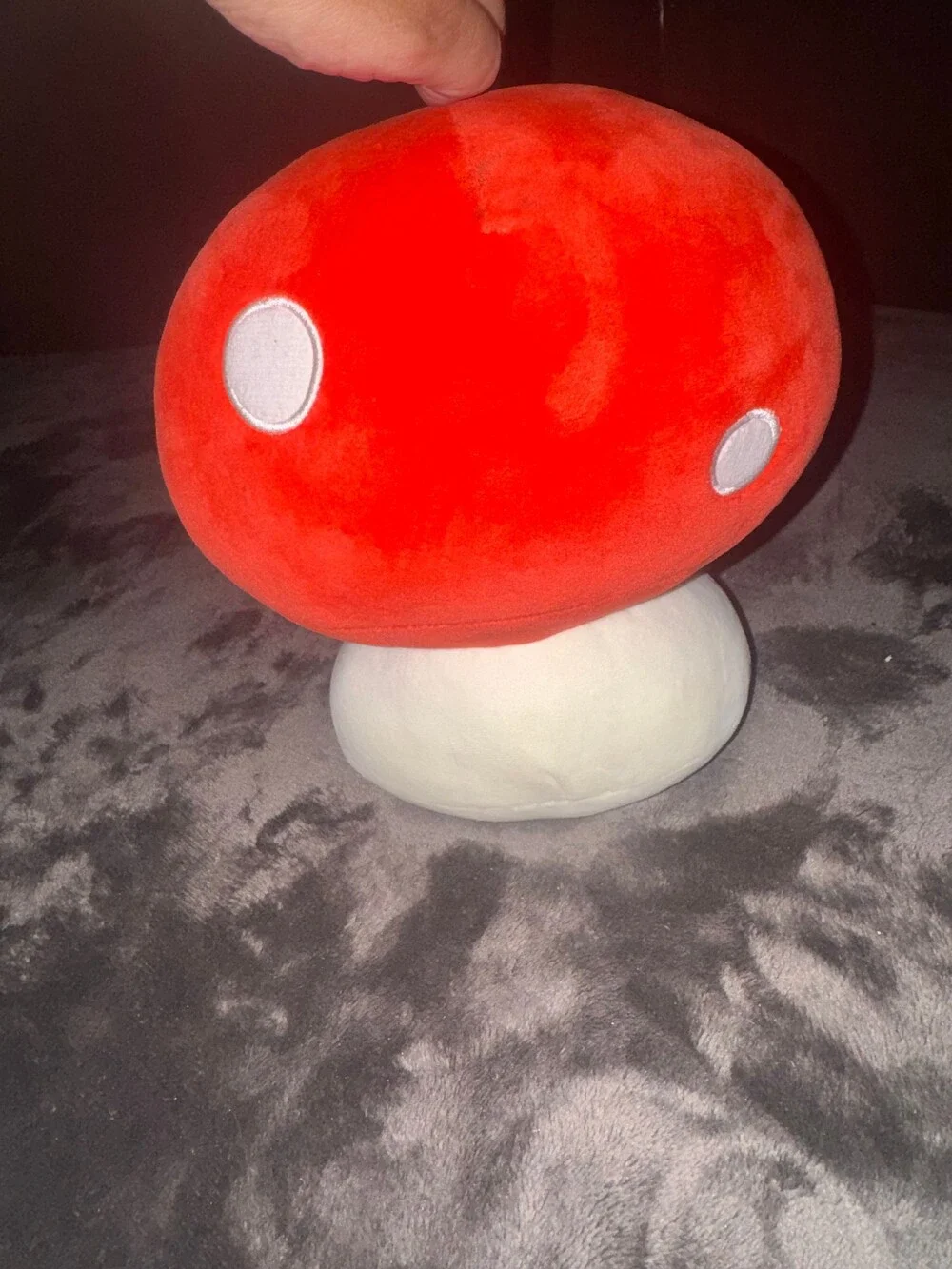 Red Mushroom Plush Toy White Stem Smiling Face Excellent